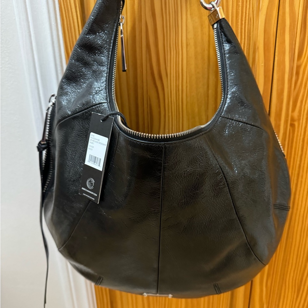 Rebecca Minkoff Black Leather Crescent Hobo with Silver Hardware